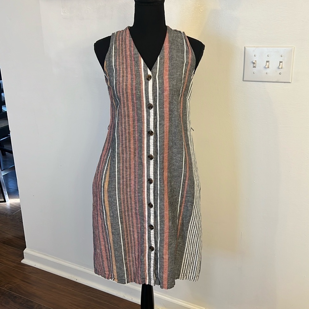 Liz Claiborne Linen and Cotton Striped Midi Dress, Sz. PS.